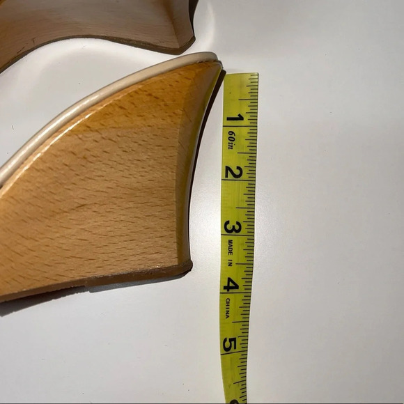 Monica Magli Tan Flutter Mesh Inset Slip-on Wooden Wedged Sandals 6 Women’s - Picture 6 of 12